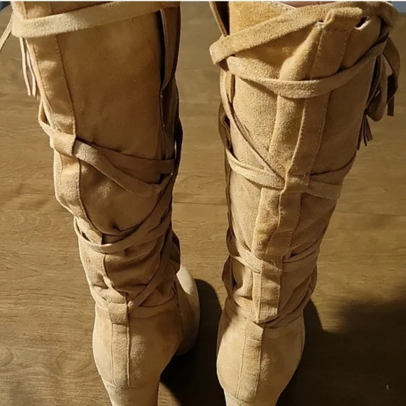 Tan Suede Knee-High Boots - Picture 7 of 9